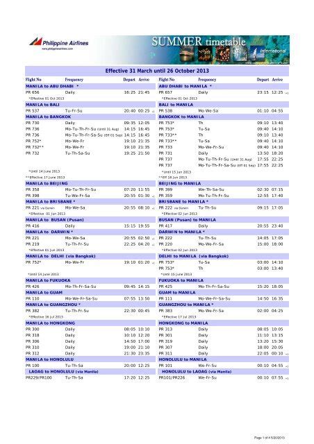 pal flight timetable